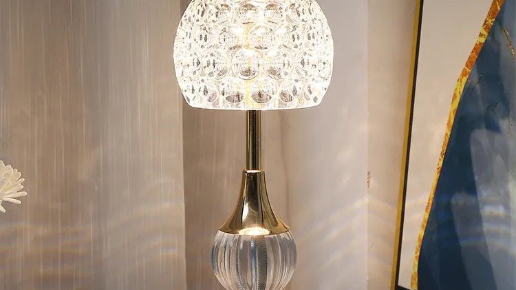 Nordic crystal and acrylic bedside table lamp on a nightstand