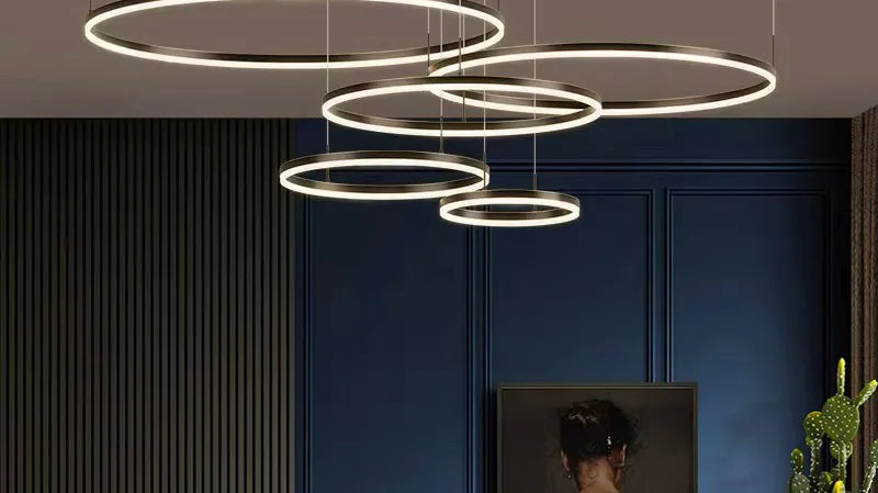 Nordic modern LED chandelier as the ambient layer in a living room