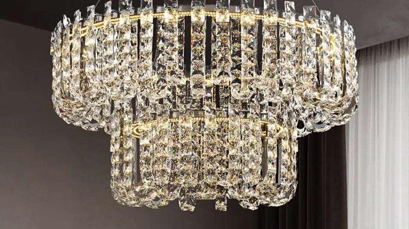 Modern luxury crystal LED chandelier over a dining table