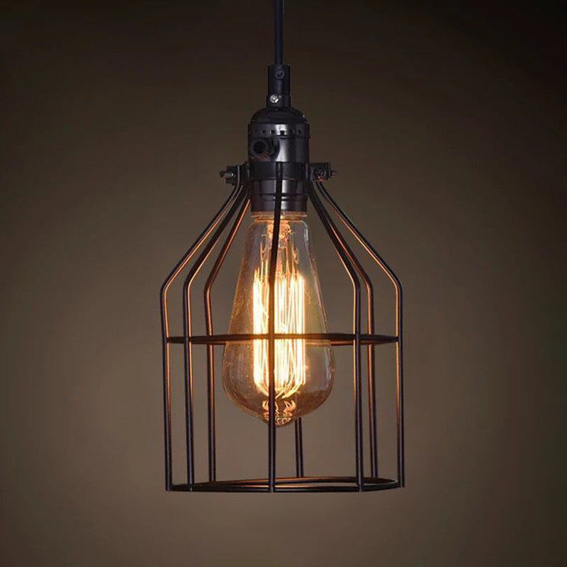 Catherine - Adjustable Industrial Pendant Light With Metal Cage (Various Shapes)