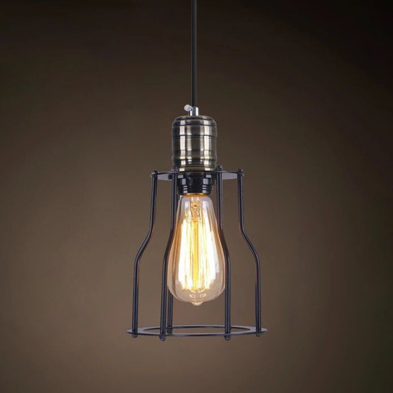 Catherine - Adjustable Industrial Pendant Light With Metal Cage (Various Shapes) Black / Tower