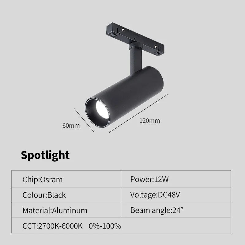 New Magnetic Track Light - Dimmable with Remote Control and 48V LED Ceiling Lamp spotlight 12w / Cool white 6000K