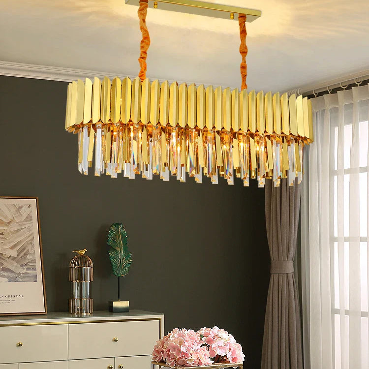 Elegant Post - Modern Crystal Chandelier - Stainless Steel Golden Round Lighting For Living Rooms