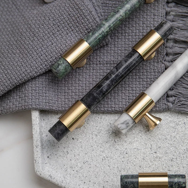 Natural Stone Cabinet Handles – Brass and Marble Wardrobe Knobs for Nordic Furniture Handles