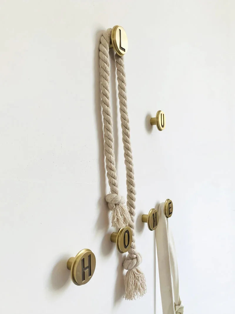 Solid Brass Letter Wall Hooks – Gold Bag Cloth and Cap Hanger for Home Decor and Cabinet Handles wall Hook
