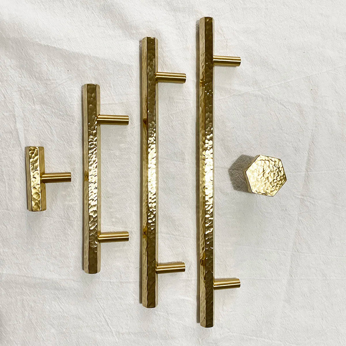 LUX Brass Hammered Hexagonal T-Bar Handles – Long Cabinet and Wardrobe Pulls (600mm/1000mm) Handles
