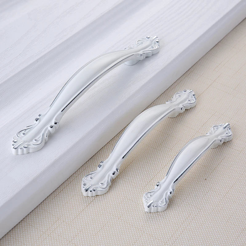European Ivory White Cabinet Handle – Elegant Zinc Alloy Drawer Pulls for Dressers Closets and Cupboards (96mm) Handles