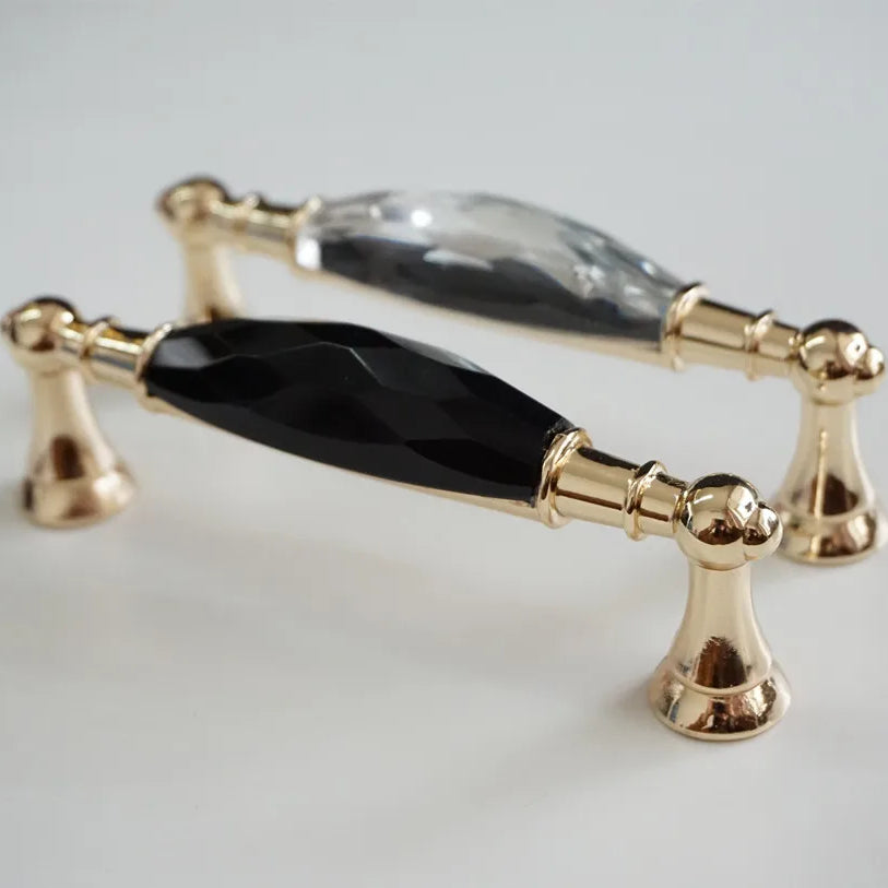Modern Crystal Glass Drawer Handles – Gold and Black Cabinet Pulls for Dressers and Cupboards (96mm/128mm) Handles