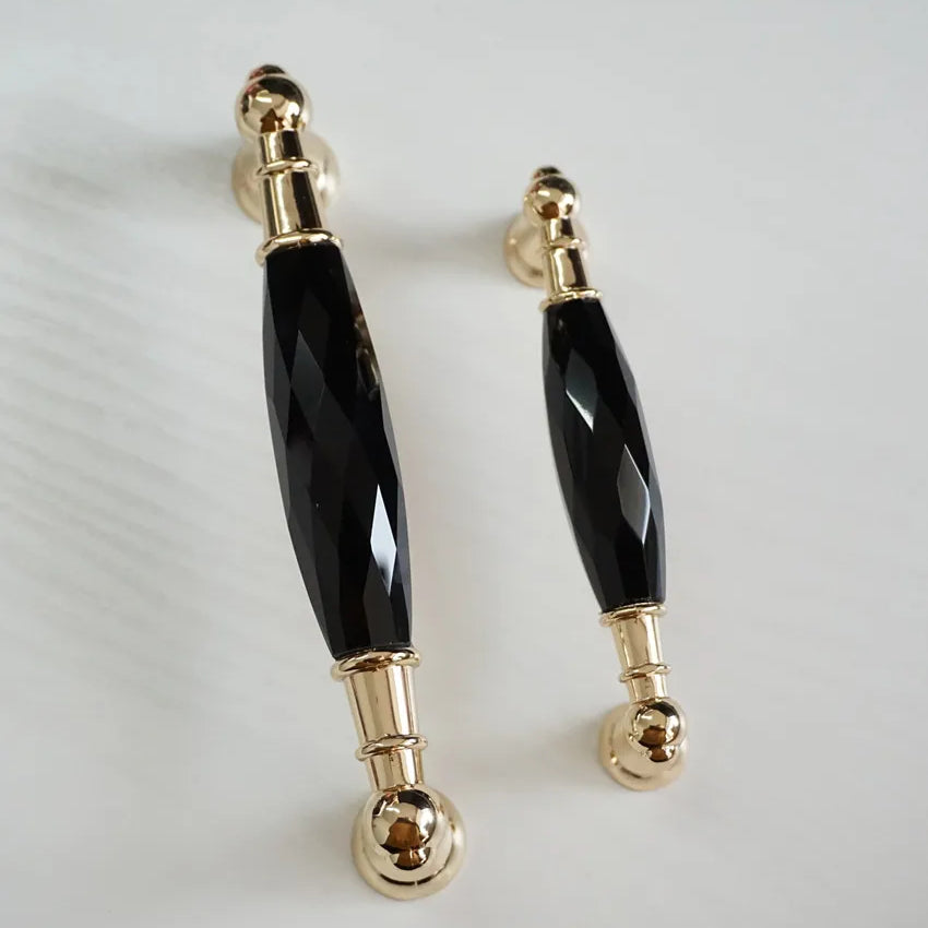 Modern Crystal Glass Drawer Handles – Gold and Black Cabinet Pulls for Dressers and Cupboards (96mm/128mm) Handles