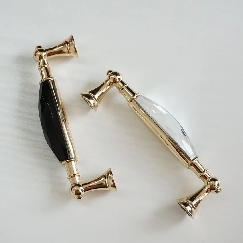 Modern Crystal Glass Drawer Handles – Gold and Black Cabinet Pulls for Dressers and Cupboards (96mm/128mm) Handles