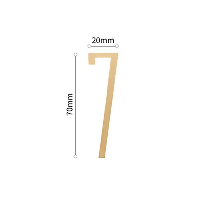 Golden Brass Door Numbers – Custom Decorative Wall Figures for Villas Hotels and Dormitories (5cm/7cm) 7cm 7