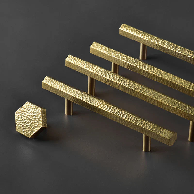 LUX Brass Hammered Hexagonal T-Bar Handles – Long Cabinet and Wardrobe Pulls (600mm/1000mm) 1000mm length Handles
