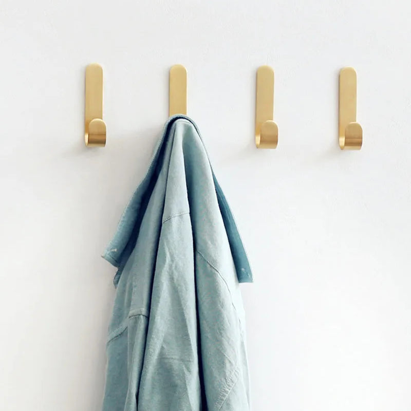 2pcs Brass Wall Hooks – Nail-Free Gold Adhesive Hangers for Towels Bags and Clothes wall Hook