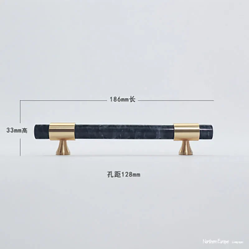 Natural Stone Cabinet Handles – Brass and Marble Wardrobe Knobs for Nordic Furniture black 2 Handles