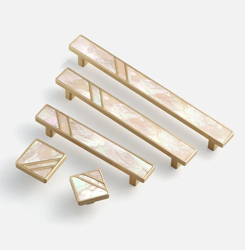 Brass Furniture Handle with Natural Shell – Modern Wardrobe Drawer and Dresser Knobs Handles