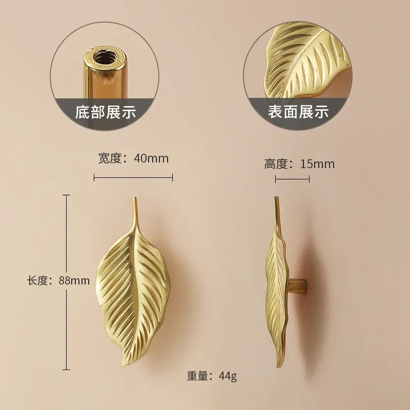 Luxury Brass Flower and Leaf Cabinet Handles – Chinese-Style Decorative Pulls for Wardrobes and Drawers 8 / 1 piece