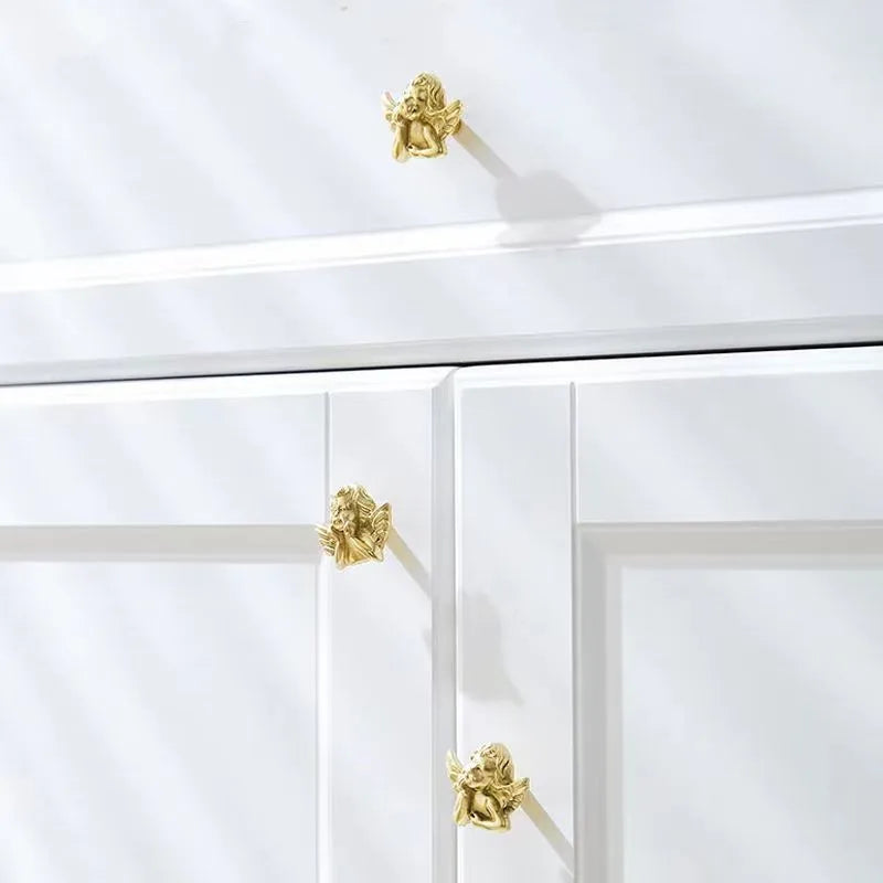 Brass European Angel Cabinet Handles - Vintage Gold Knobs for Wardrobes Dressers and Drawers Knobs