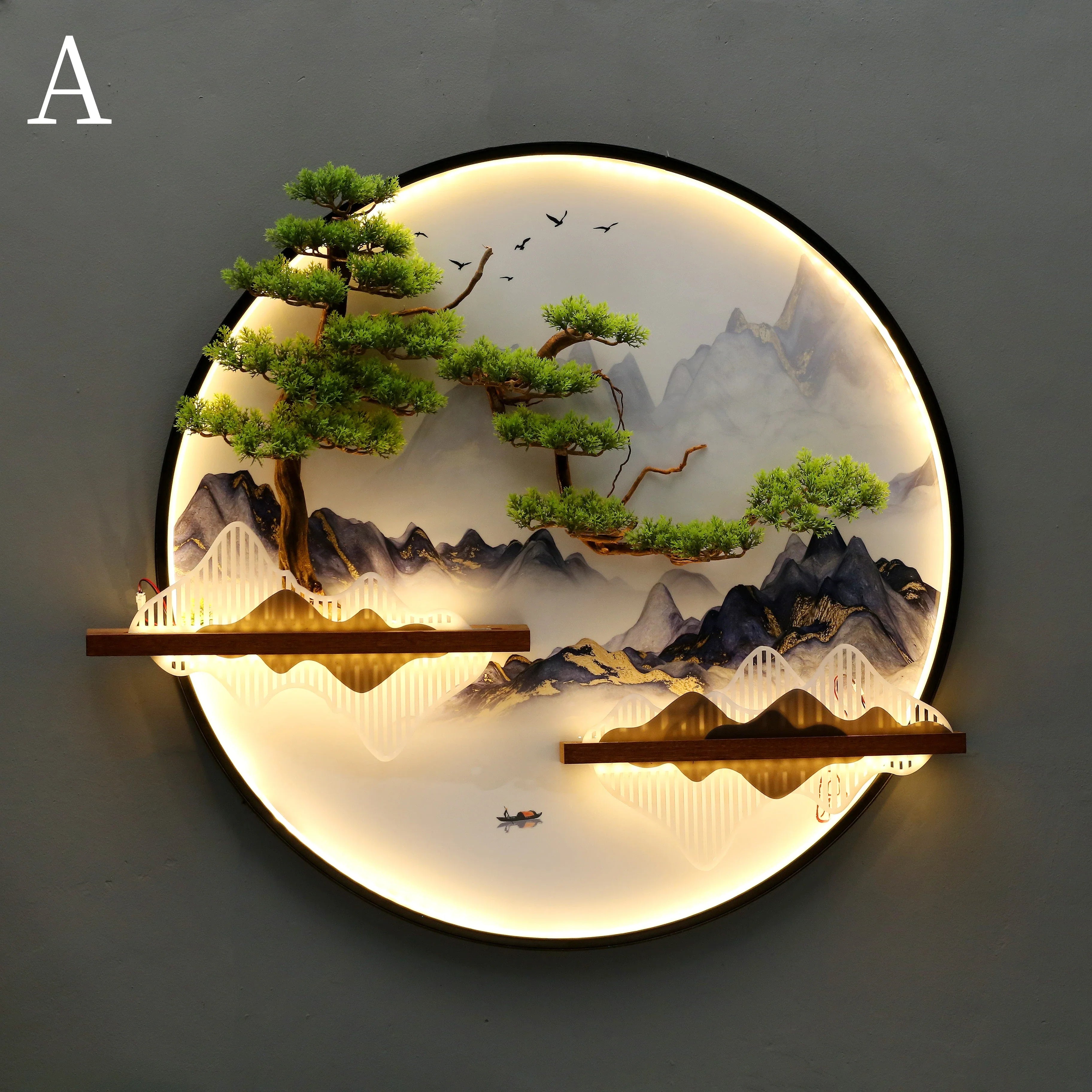 Dlight Decor Round 3D LED Wall Art Light A / Dia 80cm / Dimmable warm light|Black border Wall Art