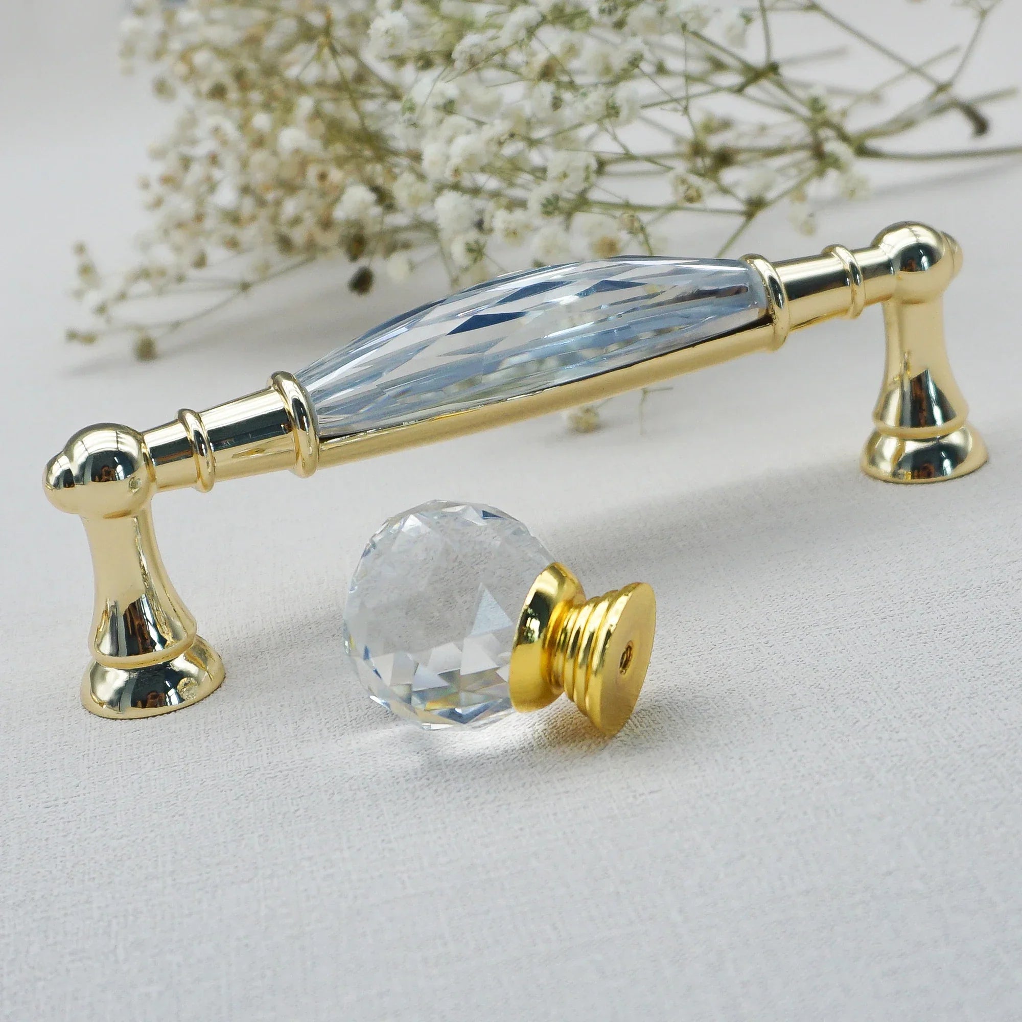 Luxury Gold Chrome Cabinet Handles – Modern Zinc Alloy and Crystal Glass Drawer Knobs for Wardrobes and Dressers Handles