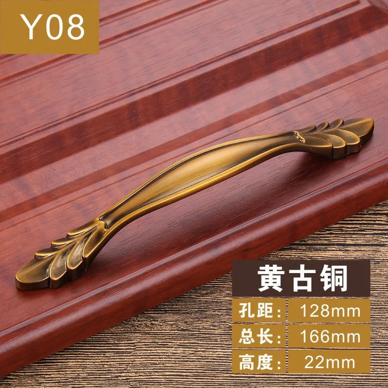 Antique Yellow Bronze Cabinet Handles - Brushed Vintage Drawer Pulls for Kitchen and Wardrobe Doors Y08 128mm Handles