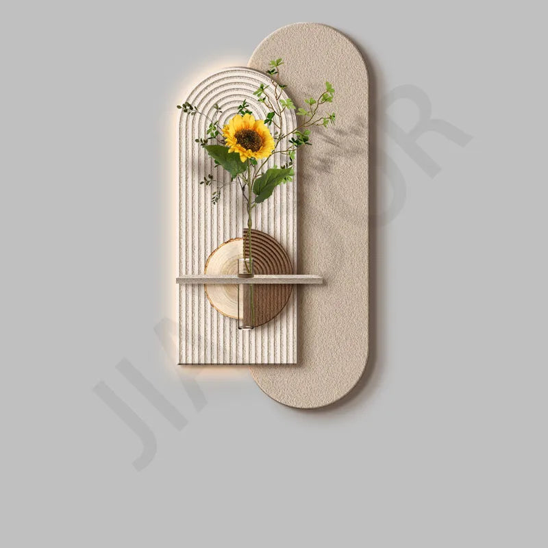 Dlight Decor Vase Plant Wall Lamp for Entry Spaces C / H80CM-W40CM / Remote dimming|UK Plug Wall Art