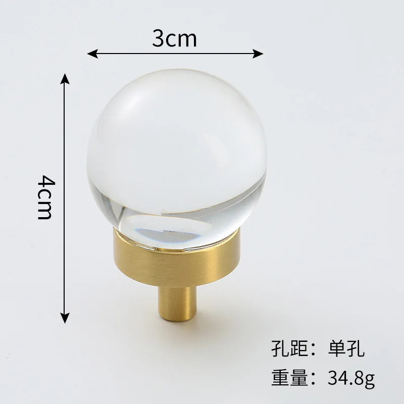 Brass Crystal Cupboard Cabinet Handle Kitchen Drawer Knobs Light Luxury Furniture Hardware Transparent Handle Home