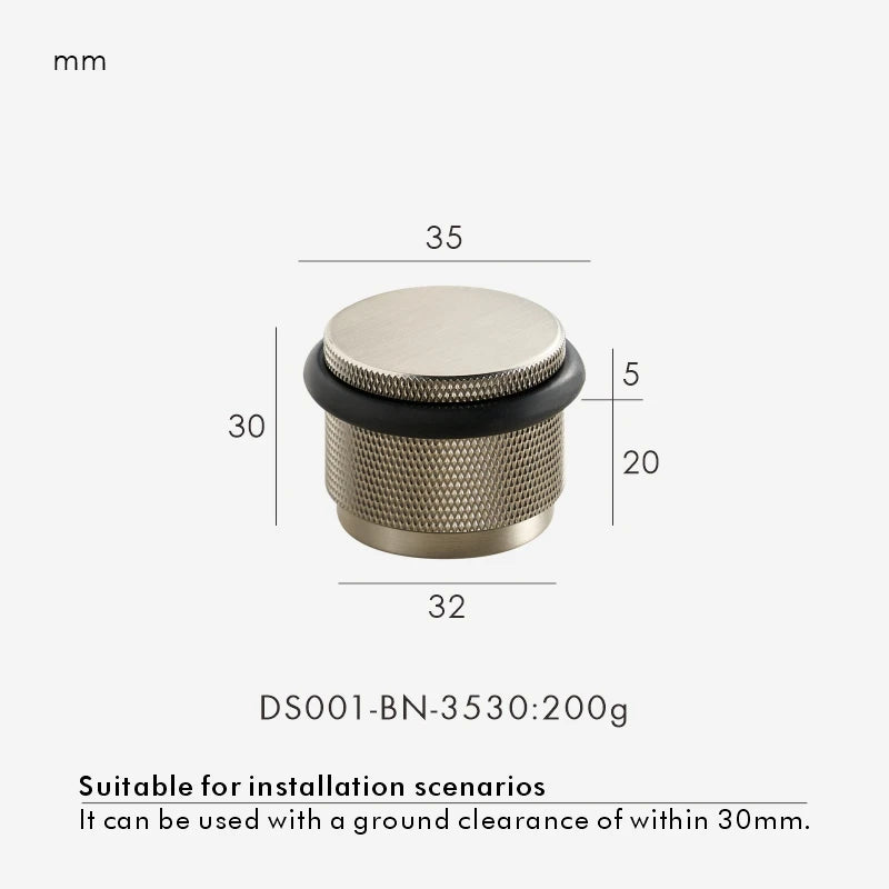 Bronze adjustable door stop diagram: 35 mm diameter, 30 mm height, black ring