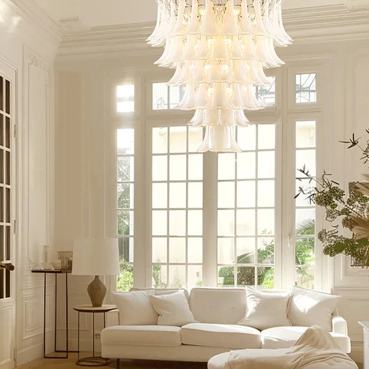 Elara White Petal Glass LED Chandelier for Staircase & Villa Décor chandelier