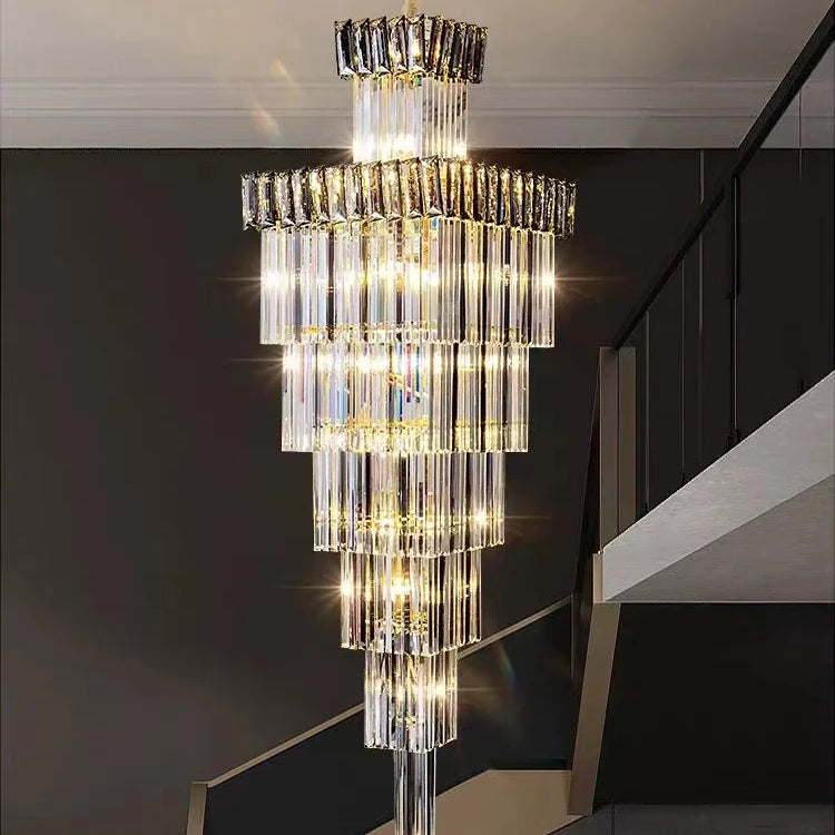 Luxurious Crystal Clear Pendant Light - Artistic Chandelier For Elegant Living Rooms And Staircases