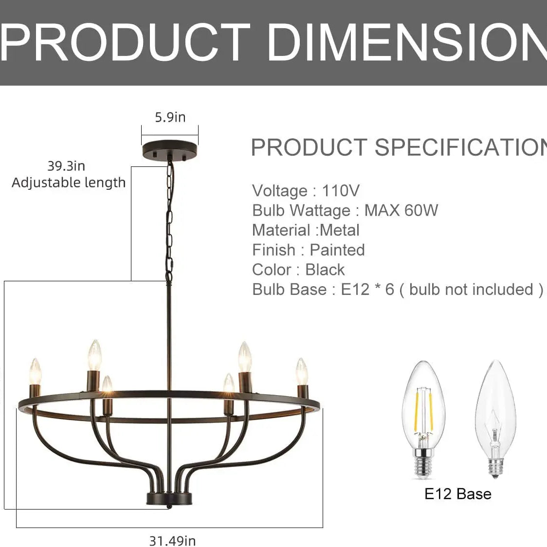 Retro Led Ceiling Chandelier With Iron Ring - Illuminate Your Living And Dining Spaces Industrial