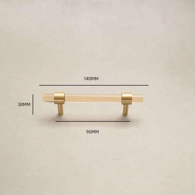 Champagne Acrylic and Brass Cupboard Handles – T-Bar Drawer Pulls for Bedroom and Bathroom 140mm Handles