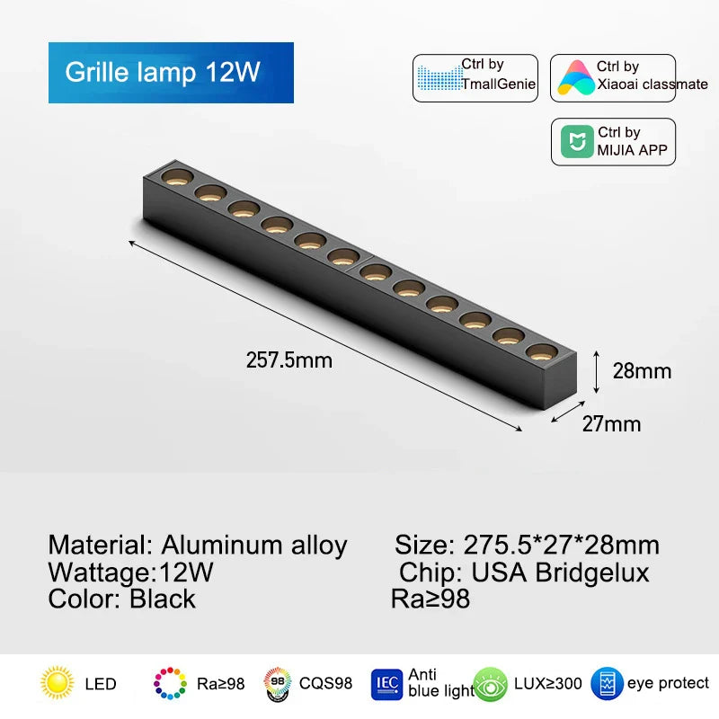Ultra-Thin LED Grille Light with Magnetic Track and Intelligent APP Control 12W / CHINA ceiling light