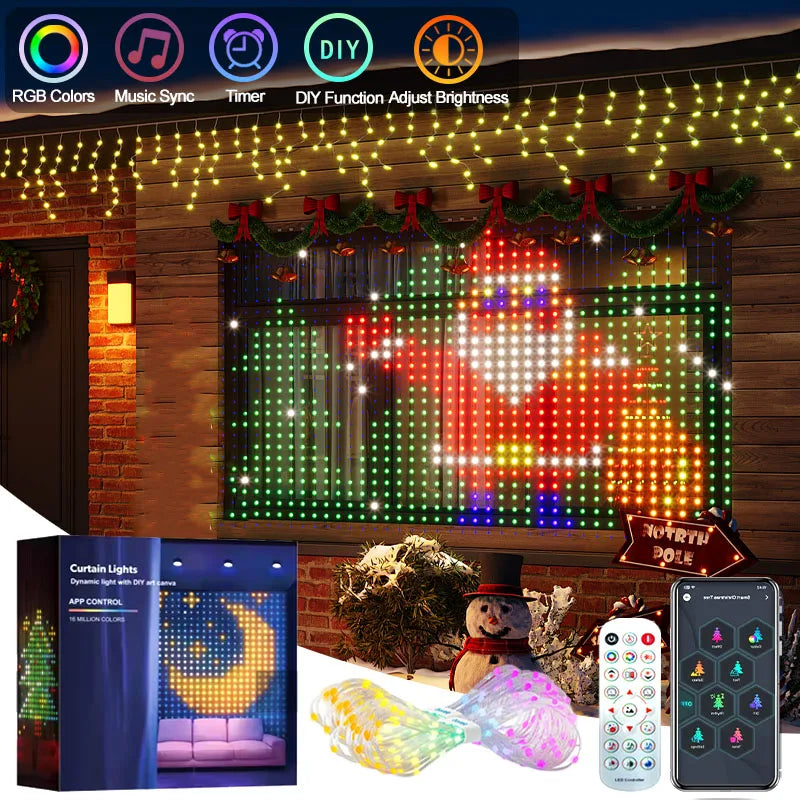 APP Controlled 16 Million Colors RGB LED Curtain Lights Holiday Party Decoration 1.6x1.6m-256LED holiday lighting