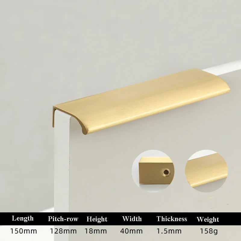 Long Hidden Brass Handle Invisible Solid Brass Pull for Kitchen Cabinet Gold Drawer Knobs Furniture Door Handles length