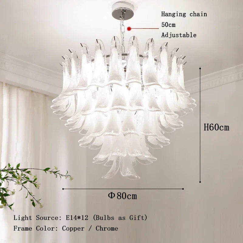 Elara White Petal Glass LED Chandelier for Staircase & Villa Décor 80cm 5-tier / Chrome Frame / Warm Light chandelier