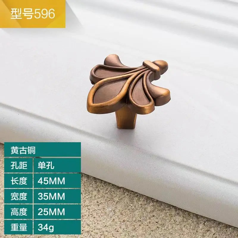 Antique Yellow Bronze Cabinet Handles - Brushed Vintage Drawer Pulls for Kitchen and Wardrobe Doors 596 single hole