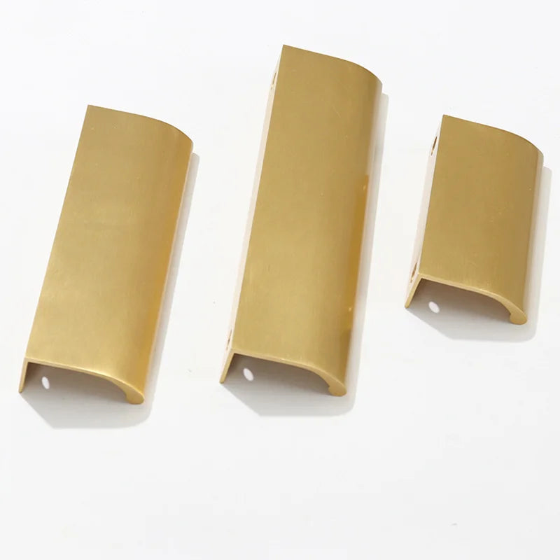 Long Hidden Brass Handle Invisible Solid Brass Pull for Kitchen Cabinet Gold Drawer Knobs Furniture Door Handles Pulls
