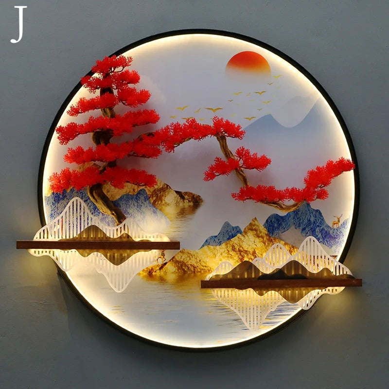 Dlight Decor Round 3D LED Wall Art Light J / Dia 80cm / Dimmable warm light|Black border Wall Art