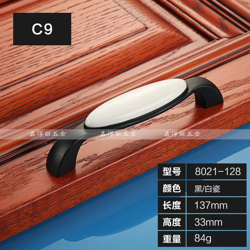 European Ceramic Cabinet Handles – Black and White Wardrobe Drawer Pulls for Kitchen and Furniture C9-8021-128 Handles