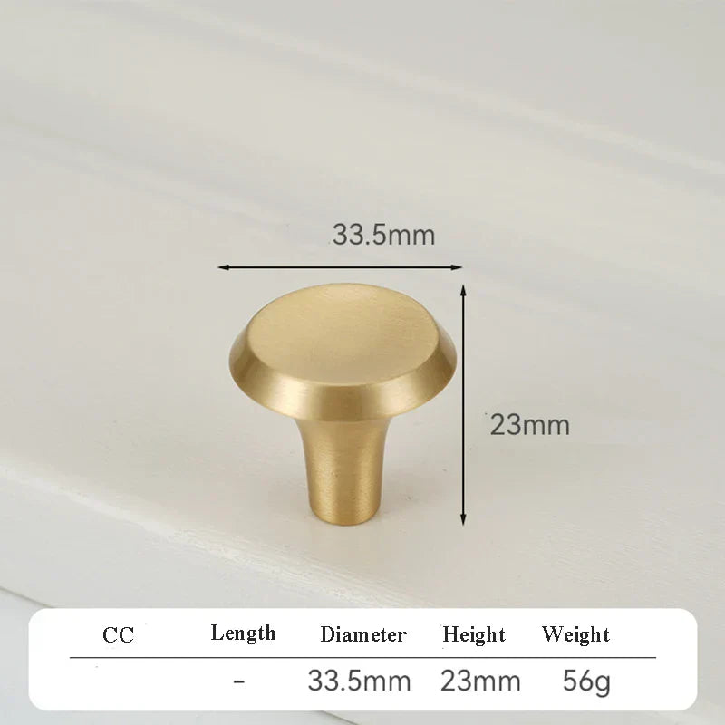 Satin Gold Brass Wardrobe Handles – Modern Drawer Knobs and Cabinet Bar Pulls (50mm-260mm) 33.5mm knob Handles