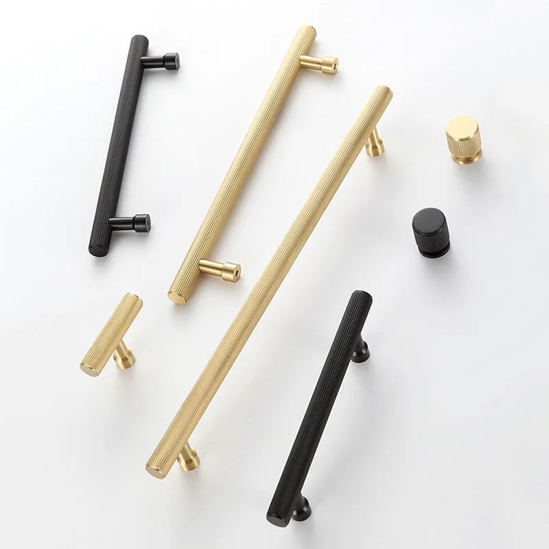 Gold and Black Brass T-Bar Handles – Straight Line Cabinet Pulls and Wardrobe Knobs Handles