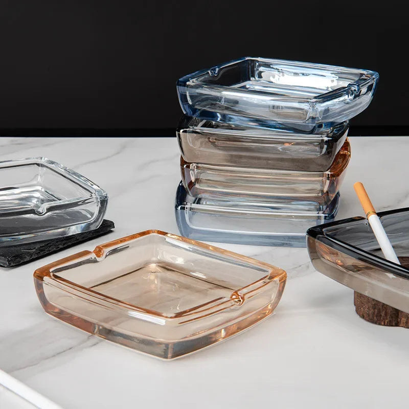 Dlight Decor Classic Square Crystal Glass Ashtray Transparent Smoke Tray for Home Bar & Office