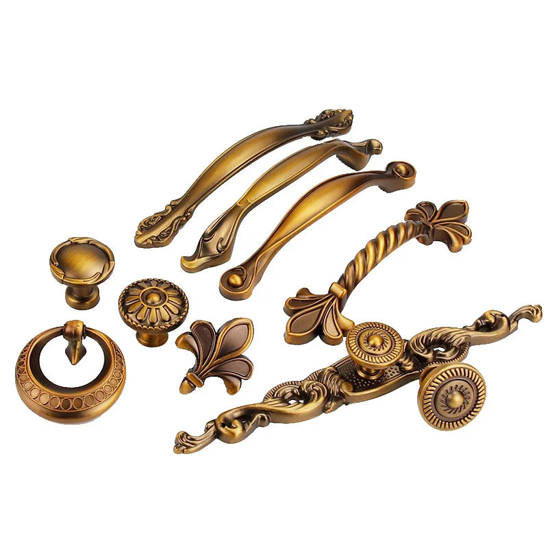 Antique Yellow Bronze Cabinet Handles - Brushed Vintage Drawer Pulls for Kitchen and Wardrobe Doors Handles