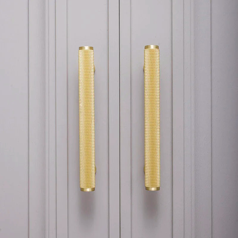 Gold Knurled Brass Kitchen Cabinet Handles – T-Bar Drawer Pulls and Copper Knobs (14mm Diameter) Handles