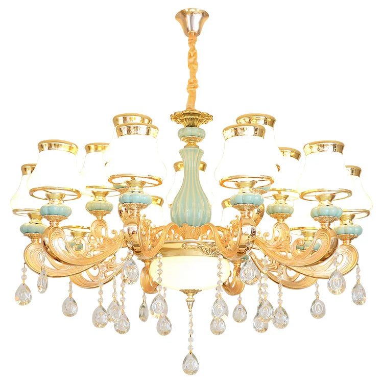 Elegant Blue Ceramic European Crystal Chandelier - Perfect For Living Rooms Dining And Bedrooms