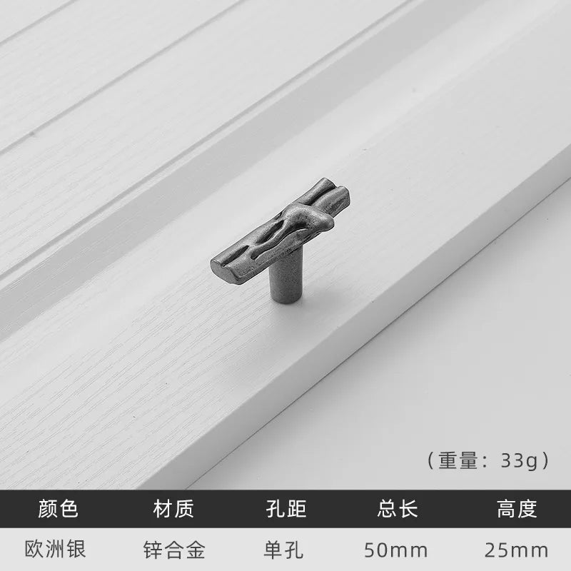 Antique Tree Pole Kitchen Drawer Handles - Zinc Alloy Cabinet Knobs in Bronze Gold and Black Ancient silver T Handles