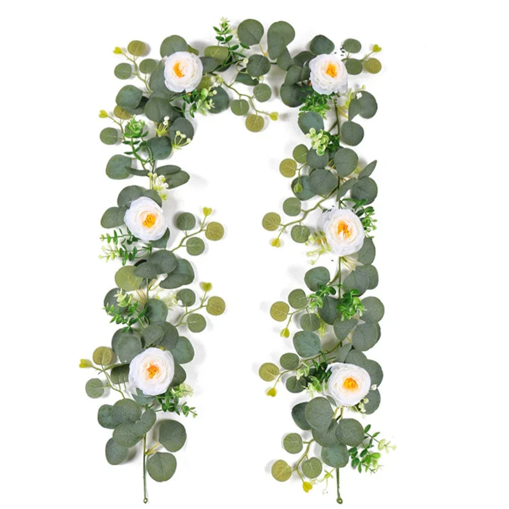 Dlight Decor 180cm Eucalyptus Vine with White Rose Garland