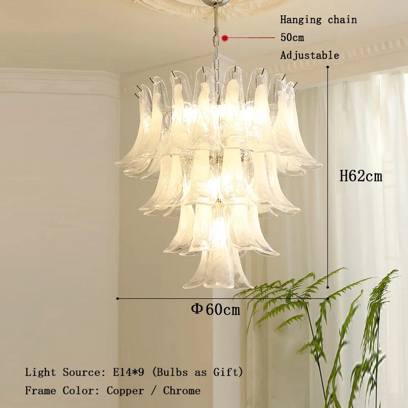Elara White Petal Glass LED Chandelier for Staircase & Villa Décor 60cm / Copper Frame / White Light chandelier
