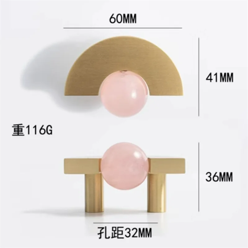 Solid Brass Acrylic Cabinet Handles and Knobs – Elegant Pulls for Drawers Dressers and Bathroom Furniture Pink crystal