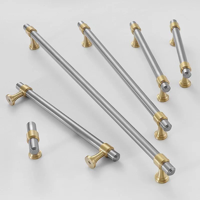 Nickel-Plated Brass Cabinet Handles – Gold and Matte Silver T-Bar Pulls for Wardrobes and Drawers Handles